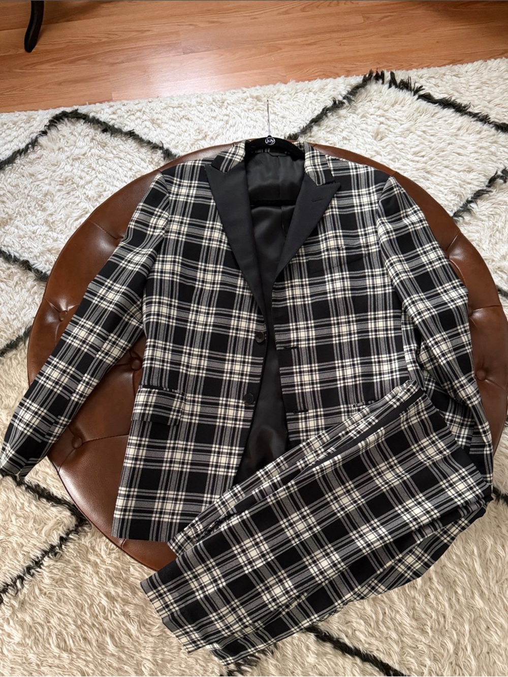 Men's Black and White Plaid Two-Piece Suit